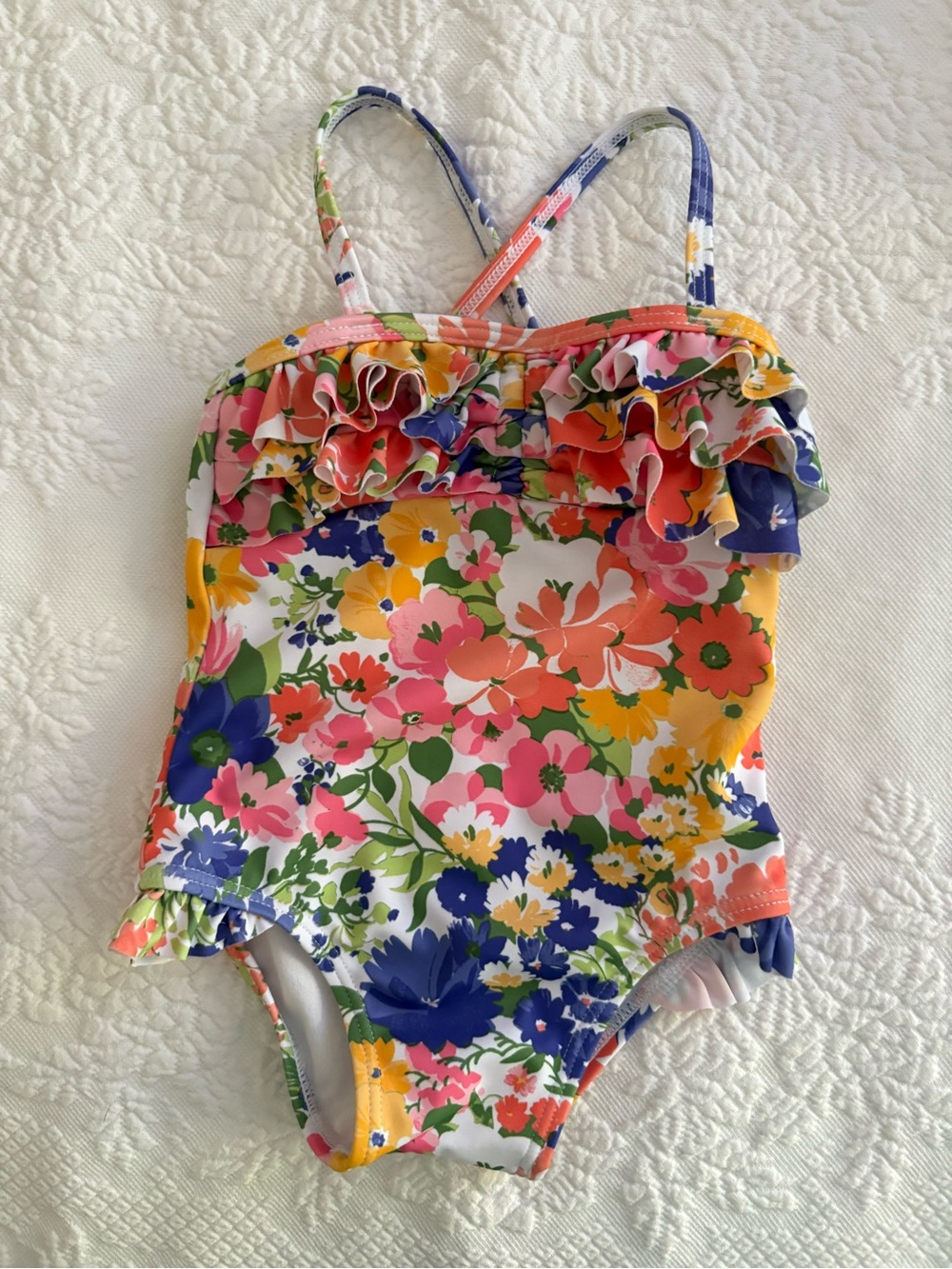 Janie and Jack Floral Ruffle One-Piece Swimsuit - Pink, Yellow, Blue